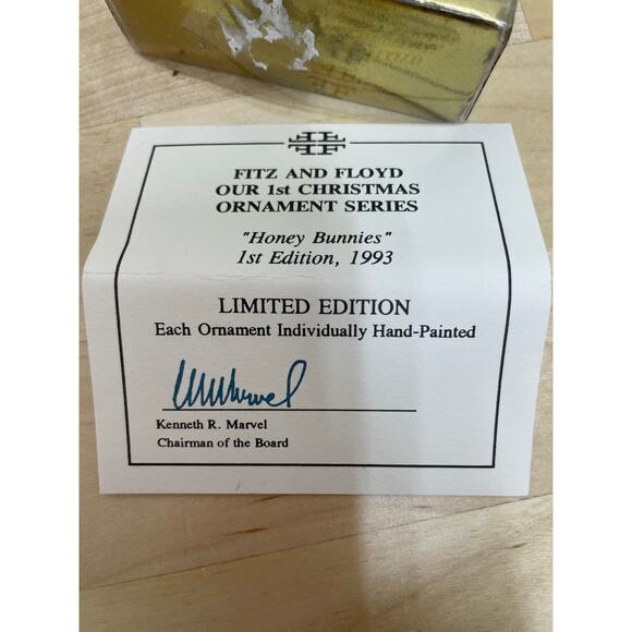 Fitz & Floyd Our 1st Xmas "Honey Bunnies" 1st Edition 1993 Ornament with Box - Picture 6 of 8